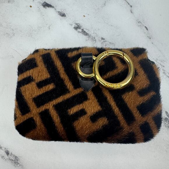 Fendi Zucca Shearling Baguette Charm Nano FF 2022 Crossbody Mini Bag Gold Chain - Picture 10 of 14